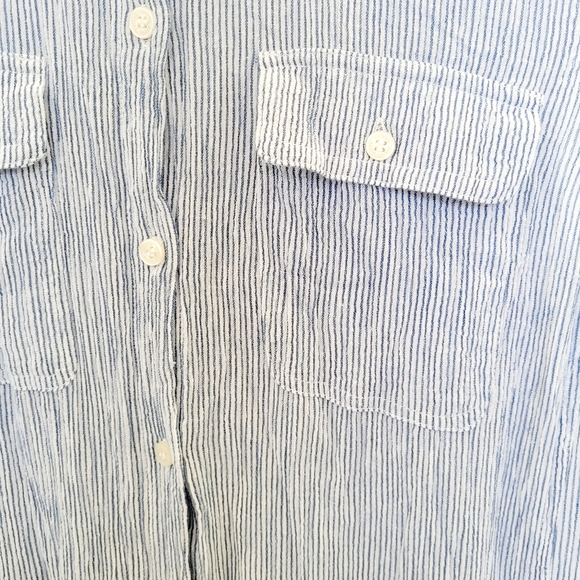 Ralph Lauren Light Blue and White Cotton Pinstripe Sleeveless Prairie Maxi Dress - Picture 3 of 9